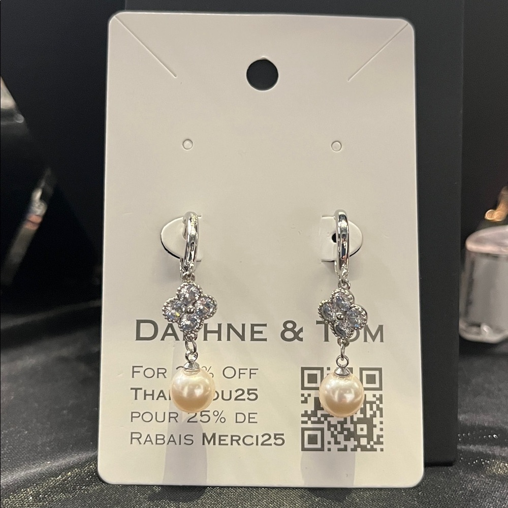 Handmade Pearls on Sterling Silver Earrings with Cubic Zirconia Stones
